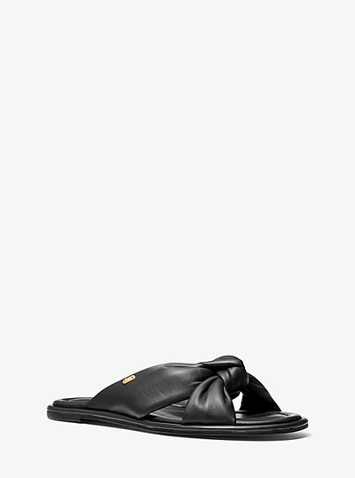 Shop Michael Kors Elena Leather Slide Sandal In Black