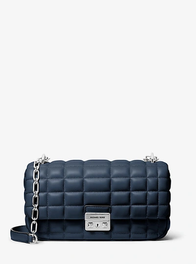 Shop Michael Kors Tribeca Large Quilted Leather Shoulder Bag In Blue
