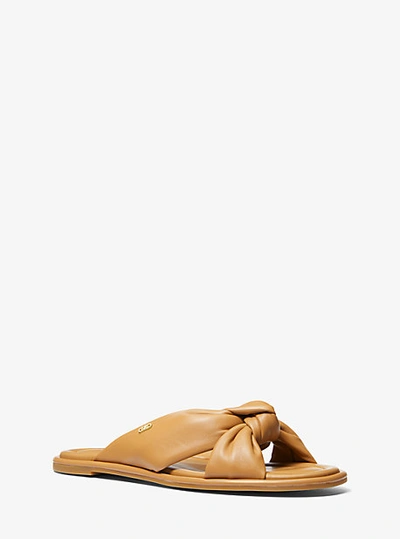 Shop Michael Kors Elena Leather Slide Sandal In Grey