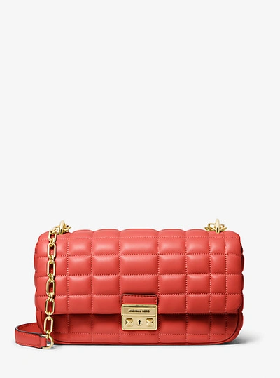 Shop Michael Kors Tribeca Large Quilted Leather Shoulder Bag In Pink