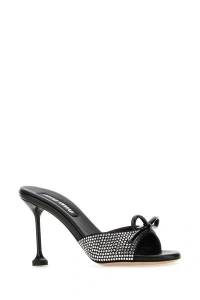 Miu Miu Woman Embellished Fabric Mules In Black