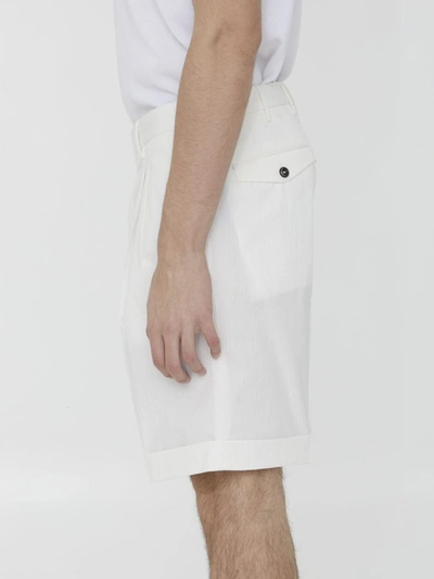 Pt Torino White Bermuda With Pence And Side Pocket With Flap In Linen And Cotton Blend Man In White