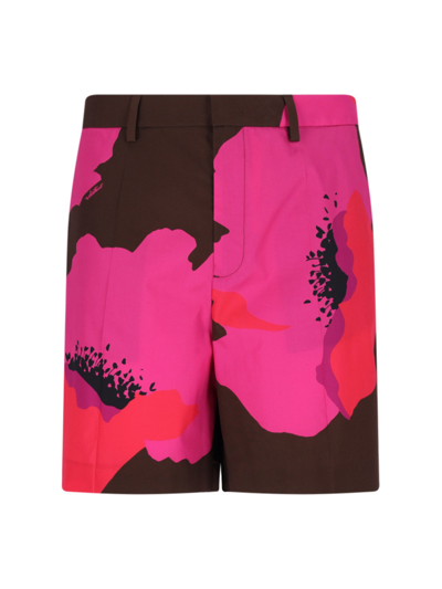 Shop Valentino 'flower Portrait' Shorts In Brown
