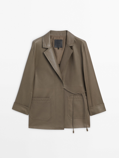 Shop Massimo Dutti Blazer Aus Nappaleder Mit Kordeln In Green