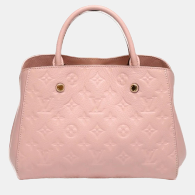 Pre-owned Louis Vuitton Rose Poudre Empreinte Bb Leather Montaigne Satchel In Pink