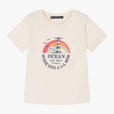 Shop Week-end À La Mer Boys Ivory Cotton Lighthouse T-shirt