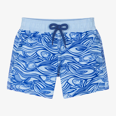 Shop Vilebrequin Boys Blue Flocked Fish Swim Shorts