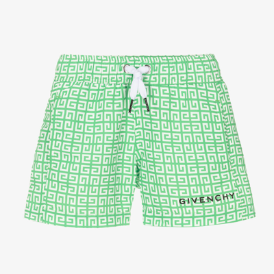 Shop Givenchy Boys Green 4g Swim Shorts