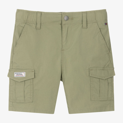 Shop Tommy Hilfiger Boys Khaki Straight Fit Cargo Shorts In Green