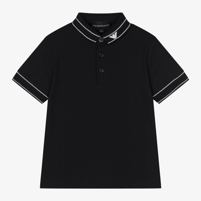 Shop Emporio Armani Boys Navy Blue Cotton Polo Shirt