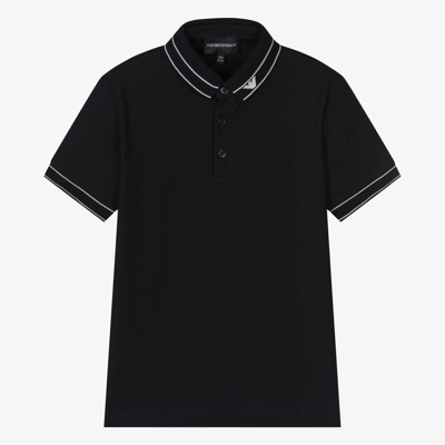 Shop Emporio Armani Teen Boys Navy Blue Cotton Polo Shirt