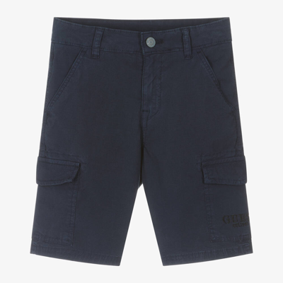 Shop Guess Junior Boys Blue Cotton Cargo Shorts