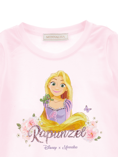 Monnalisa Rapunzel Jersey T-shirt In Rosa Fairy Tale