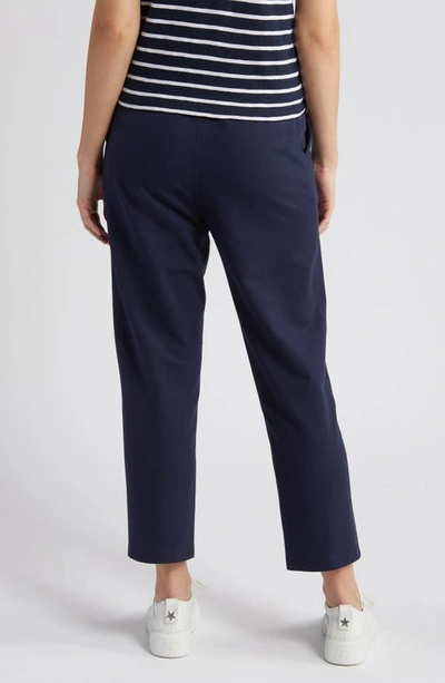 Shop Caslon Tie Waist Stretch Organic Cotton Crop Pants In Navy Blazer