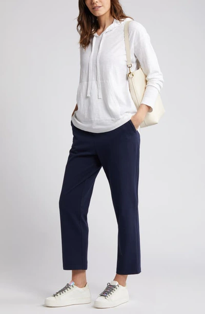 Shop Caslon Tie Waist Stretch Organic Cotton Crop Pants In Navy Blazer