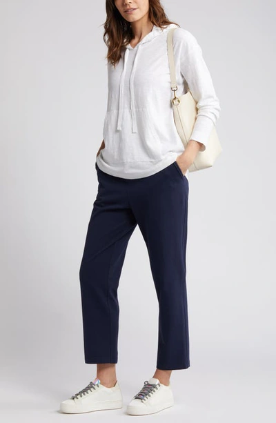 Shop Caslon (r) Tie Waist Stretch Organic Cotton Crop Pants In Navy Blazer