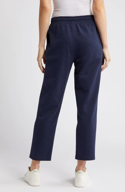 Shop Caslon Tie Waist Stretch Organic Cotton Crop Pants In Navy Blazer