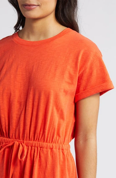 Shop Caslon Drawstring Waist Organic Cotton T-shirt Dress In Red Grenadine