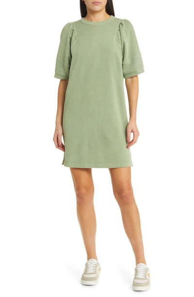 Shop Treasure & Bond Pleat Elbow Sleeve Sweatshirt Dress In Olive Acorn