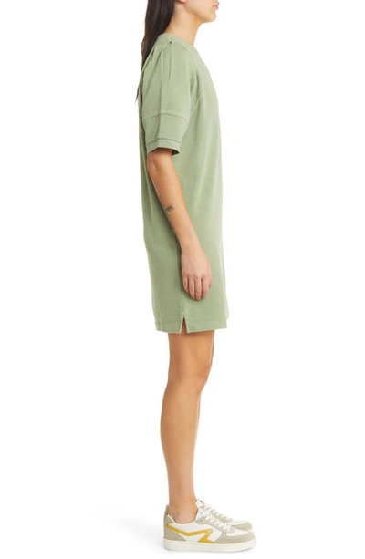 Shop Treasure & Bond Pleat Elbow Sleeve Sweatshirt Dress In Olive Acorn