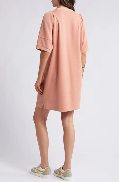 Shop Treasure & Bond Pleat Elbow Sleeve Sweatshirt Dress In Pink Dawn