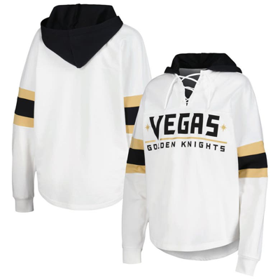 Shop G-iii 4her By Carl Banks White/black Vegas Golden Knights Goal Zone Long Sleeve Lace-up Hoodie T-shi