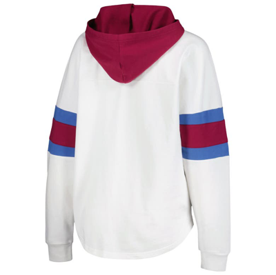 Shop G-iii 4her By Carl Banks White/burgundy Colorado Avalanche Goal Zone Long Sleeve Lace-up Hoodie T-sh