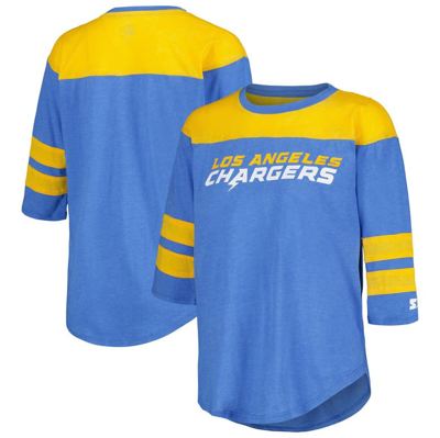 Shop Starter Powder Blue Los Angeles Chargers Fullback Tri-blend 3/4-sleeve T-shirt