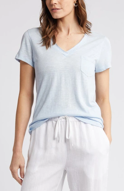 Shop Caslon V-neck Short Sleeve Pocket T-shirt In Blue Skyway