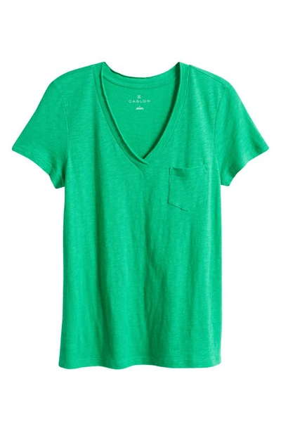 Shop Caslon V-neck Short Sleeve Pocket T-shirt In Green Bright