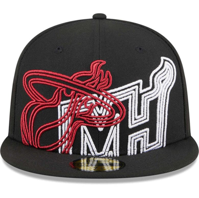 Shop New Era Black Miami Heat Game Day Hollow Logo Mashup 59fifty Fitted Hat