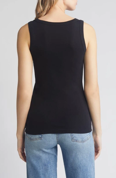 Shop Caslon V-neck Organic Cotton Blend Tank Top In Black