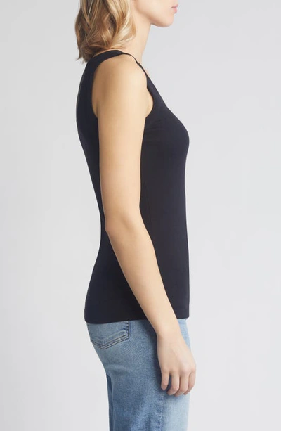 Shop Caslon V-neck Organic Cotton Blend Tank Top In Black