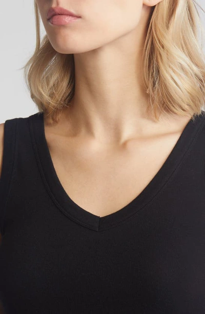 Shop Caslon V-neck Organic Cotton Blend Tank Top In Black