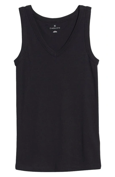 Shop Caslon (r) V-neck Organic Cotton Blend Tank Top In Black