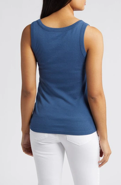 Shop Caslon V-neck Organic Cotton Blend Tank Top In Blue Ensign