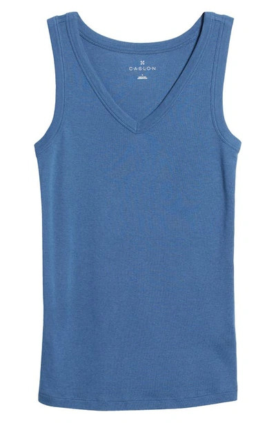 Shop Caslon V-neck Organic Cotton Blend Tank Top In Blue Ensign