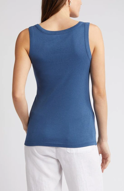 Shop Caslon V-neck Organic Cotton Blend Tank Top In Blue Ensign