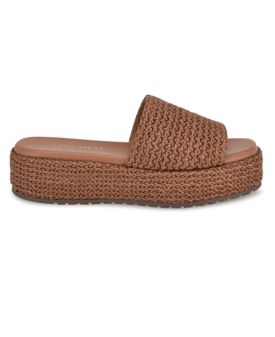 Shop Nine West Women's Keziah Square Toe Slip-on Casual Sandals In Dark Brown