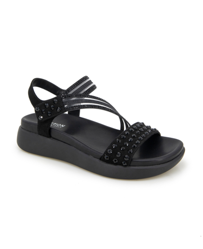Shop Kenneth Cole Reaction Women's Taryn Asymmetrical Slingback Jeweled Wedge Sandals In Black