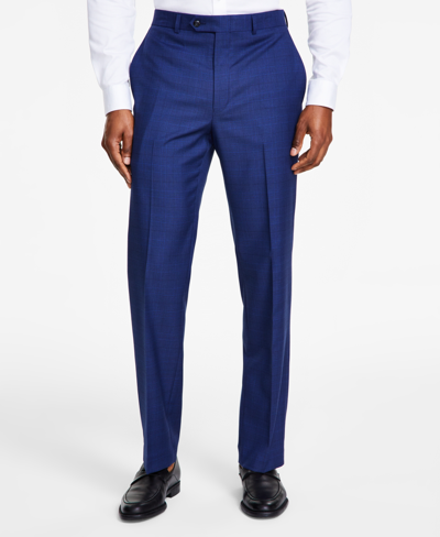 Shop Michael Kors Men's Classic-fit Flat-front Dress Pants In Navy