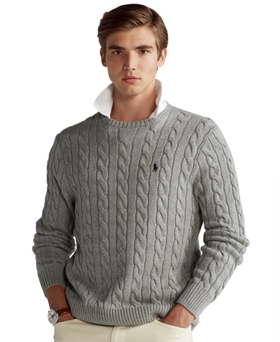 Shop Polo Ralph Lauren Men's Cable-knit Cotton Sweater In Fawn Grey Heather