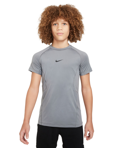 Nike Big Boys Pro Dri-fit Stretch Performance T-shirt In Smoke Grey,white
