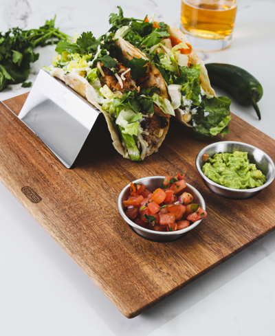 Shop Dexas Acacia 12" X 10" Taco Board Set In Acacia,stainless Steel