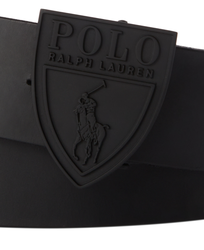 Shop Polo Ralph Lauren Men's Shield-buckle Leather Belt In Black