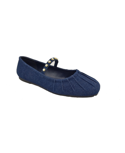 Shop Kenneth Cole Reaction Women's Eimar Imitation Pearl Square Toe Ballet Flats In Denim