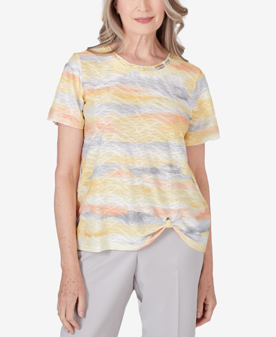 Shop Alfred Dunner Women's Charleston Short Sleeve Crew Neck Watercolor Print Top In Multi