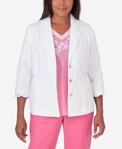 Shop Alfred Dunner Women's Paradise Island Button Front Eyelet Jacket In White