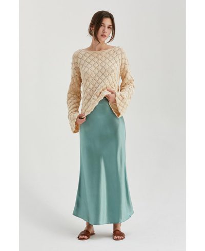 Shop Crescent Women's Davina Bias Satin Skirt In Turquoise,aqua + Teal