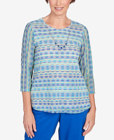 Shop Alfred Dunner Women's Tradewinds Texture Biadere Shirttail With Necklace Hem Top In Multi
